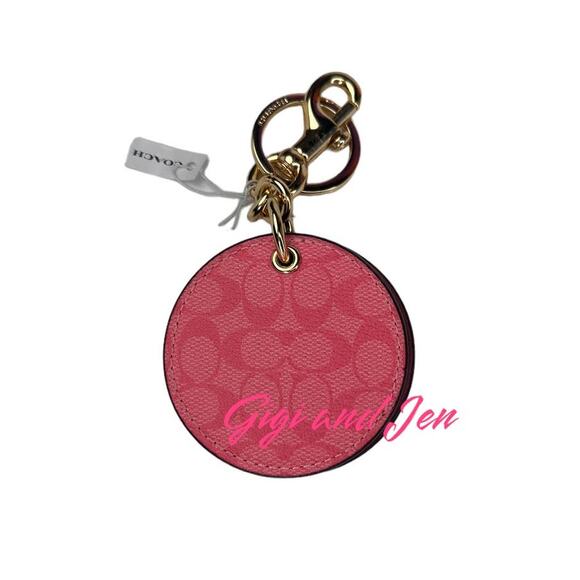 Coach Mirror Bag Charm In Signature Canvas Pink Lemonade - Picture 2 of 5